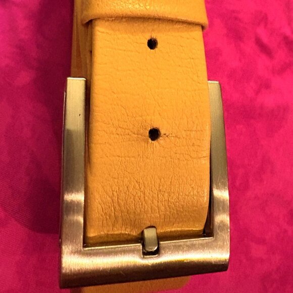 BeltMania STYLE F Sz 36 MUSTARD color Belt Genuine Leather Italy silver buckle main image 7